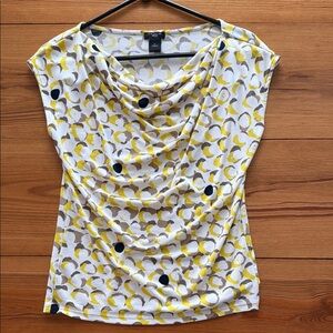 Ann Taylor Petite Yellow and Off White Patterned Women's Top